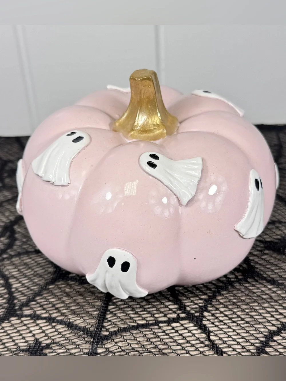 NEW Pink Pumpkin with Ghosts Halloween Decor